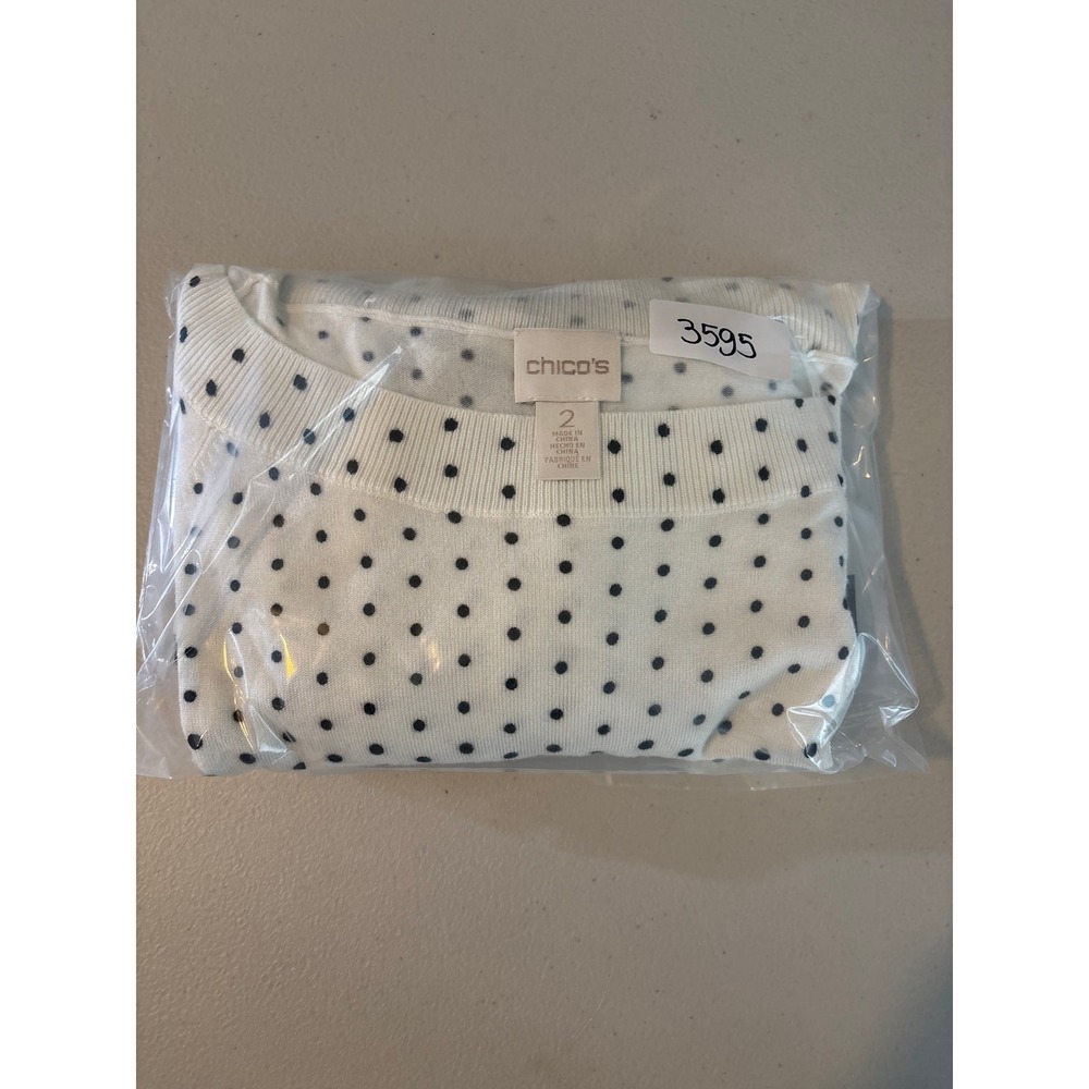 Chicos Black White Polka Dot Ombre Knit Sweater Top Women‎ Size 2 Large - Picture 12 of 12